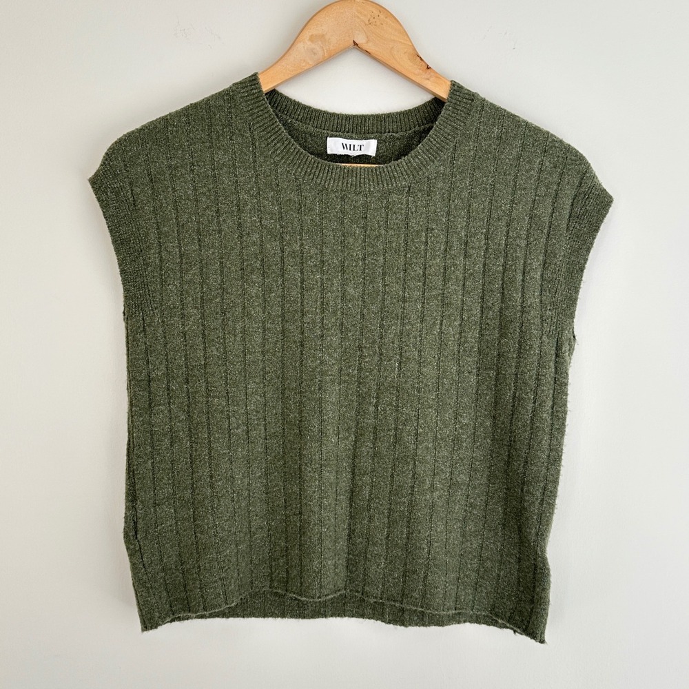 Wilt Ribbed Knit‎ Popover Sweater Womens Medium Olive Soft Relaxed Casual